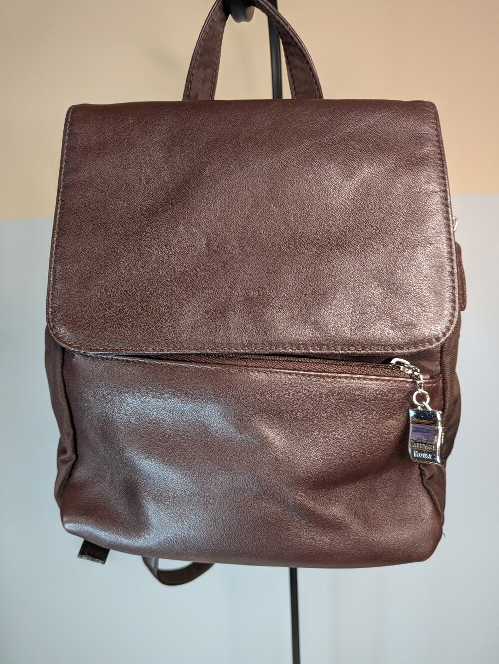 Vintage Carriage House Brown Leather Nylon Mini Backpack Purse